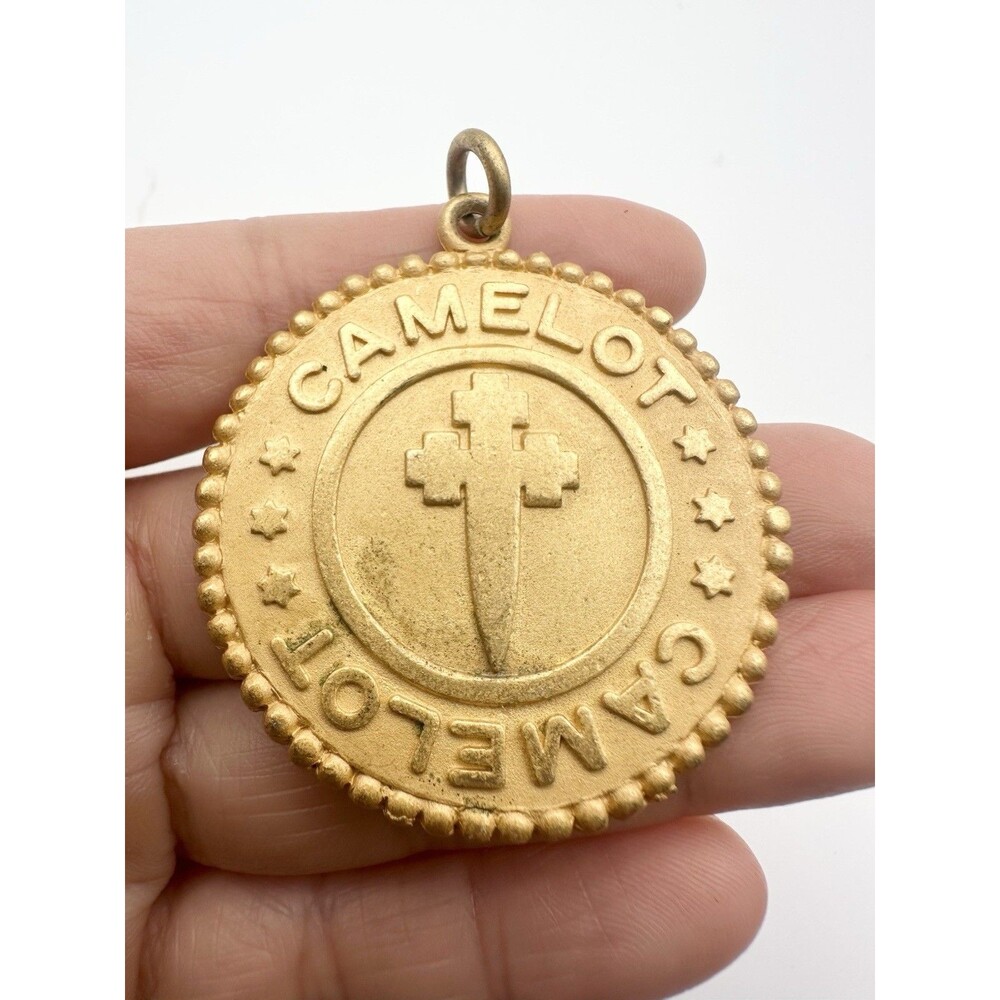Vintage Camelot Cross Medallion Pendant Gold Tone
